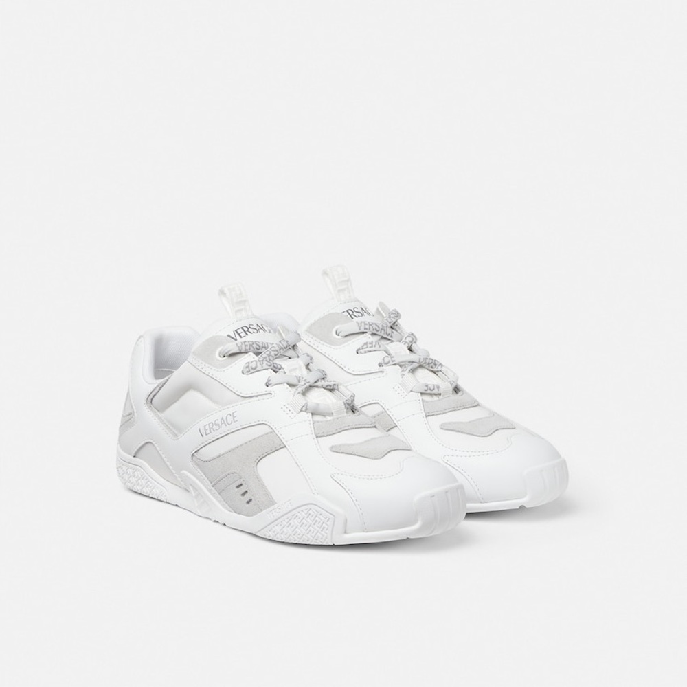 New Authentic Galaxia suede-trimmed leather Versace White  Logo-Trim Sneakers